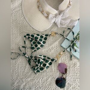 Floral Bikini Top with Gold Chain Detail